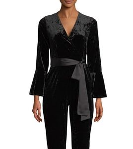 Neiman Marcus Wrap-Front Velvet Jumpsuit